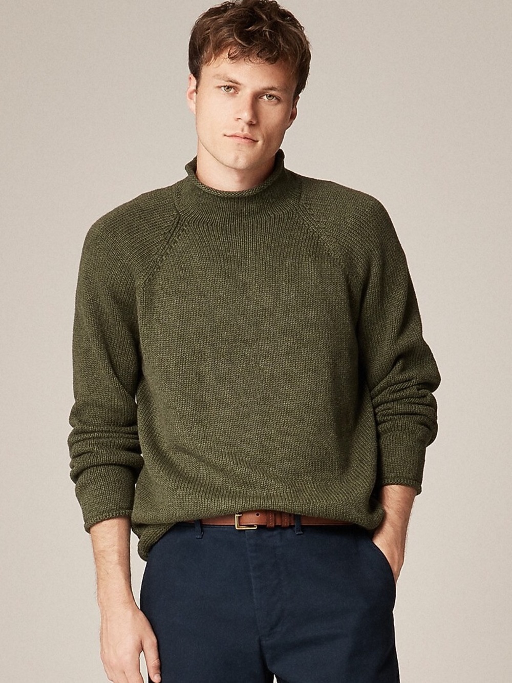 J Crew 1988 Rollneck Sweater 100% Cotton Dark Olive Green Roll Neck XXL